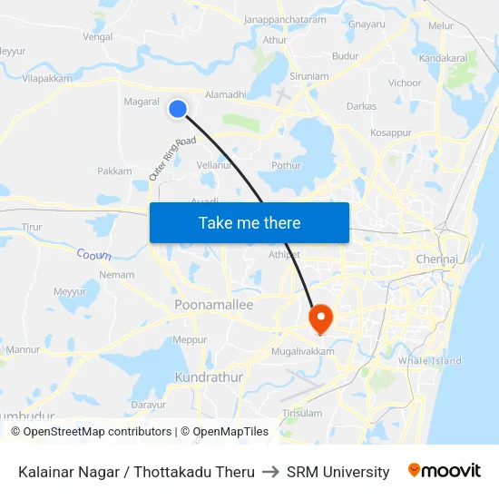 Kalainar Nagar / Thottakadu Theru to SRM University map