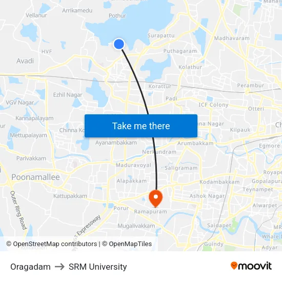 Oragadam to SRM University map