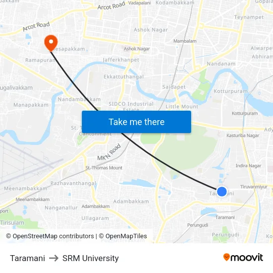 Taramani to SRM University map