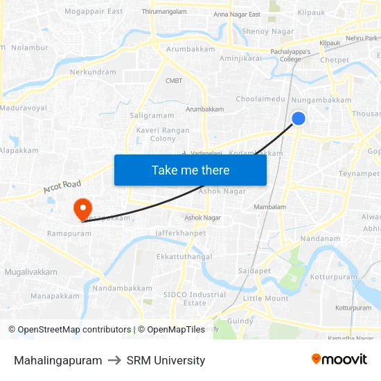 Mahalingapuram to SRM University map
