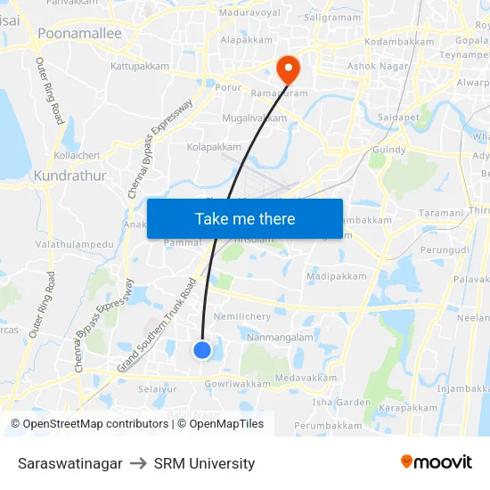 Saraswatinagar to SRM University map