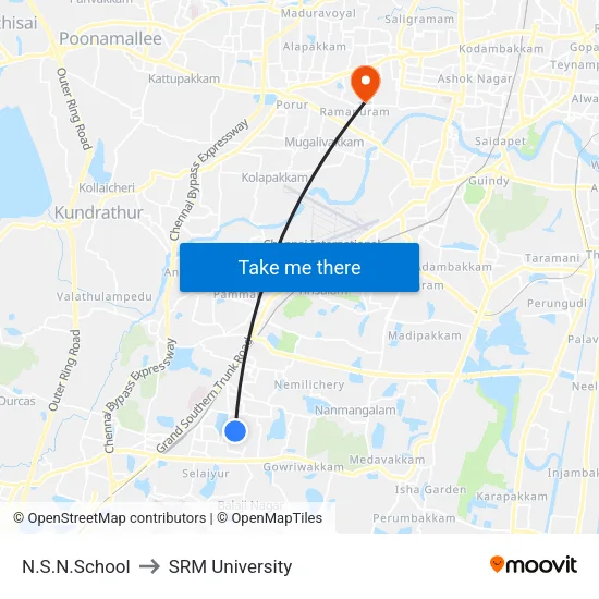 N.S.N.School to SRM University map