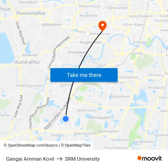 Gangai Amman Kovil to SRM University map