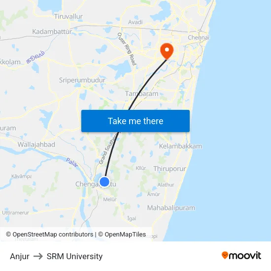 Anjur to SRM University map