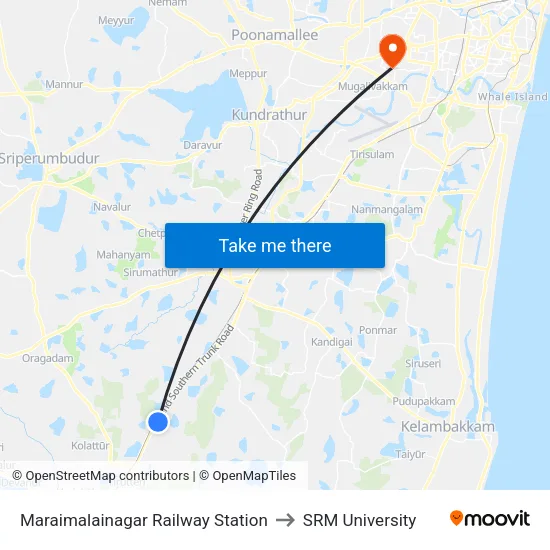 Maraimalainagar Railway Station to SRM University map