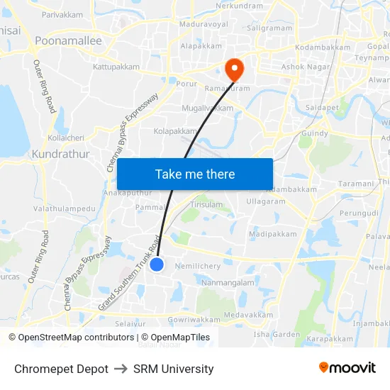 Chromepet Depot to SRM University map