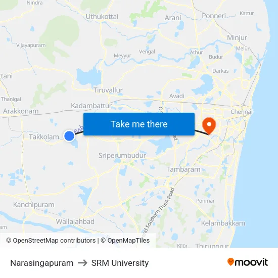 Narasingapuram to SRM University map