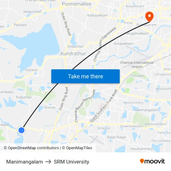 Manimangalam to SRM University map
