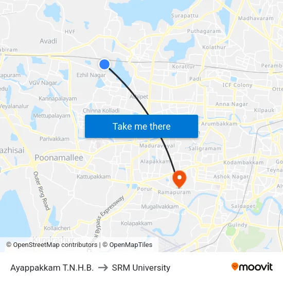 Ayappakkam T.N.H.B. to SRM University map
