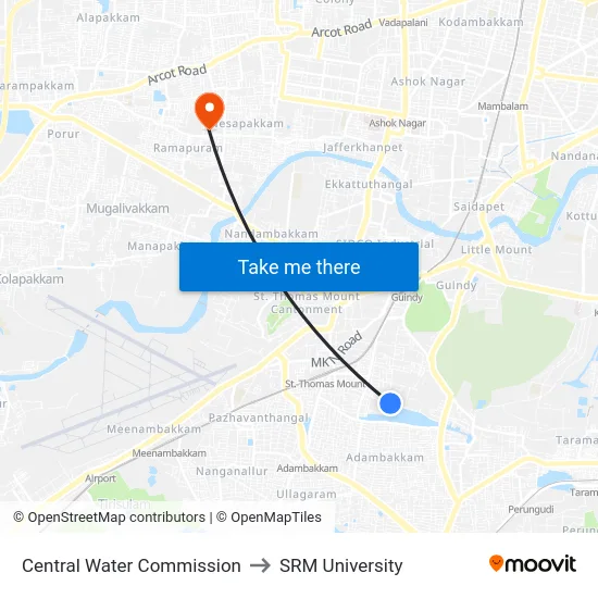 Central Water Commission to SRM University map
