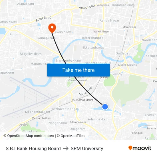S.B.I.Bank Housing Board to SRM University map