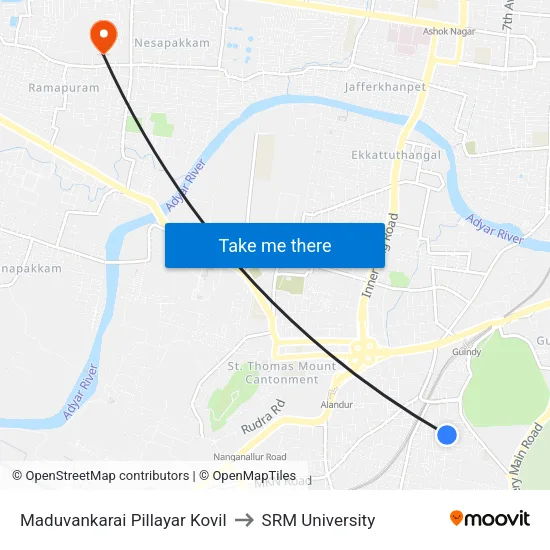 Maduvankarai Pillayar Kovil to SRM University map