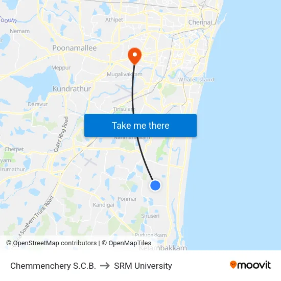 Chemmenchery S.C.B. to SRM University map