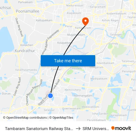 Tambaram Sanatorium Railway Station to SRM University map