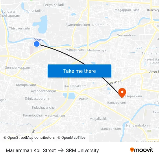 Mariamman Koil Street to SRM University map