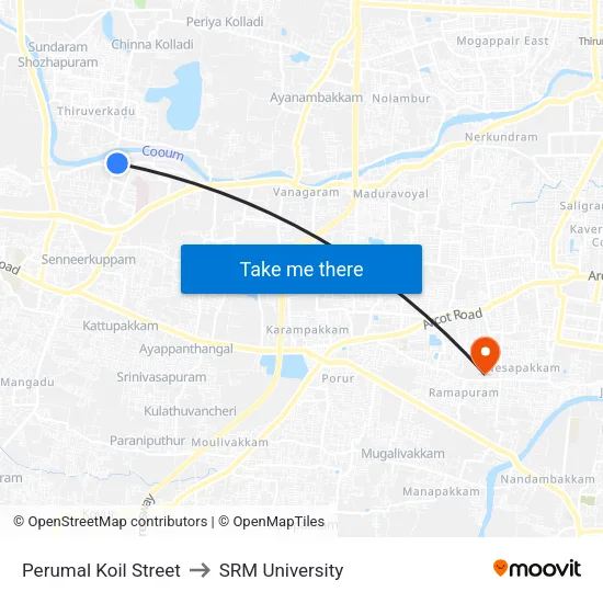Perumal Koil Street to SRM University map