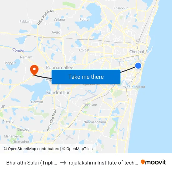 Bharathi Salai (Triplicane) to rajalakshmi Institute of technology map