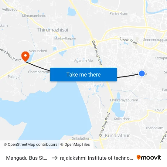 Mangadu Bus Stand to rajalakshmi Institute of technology map