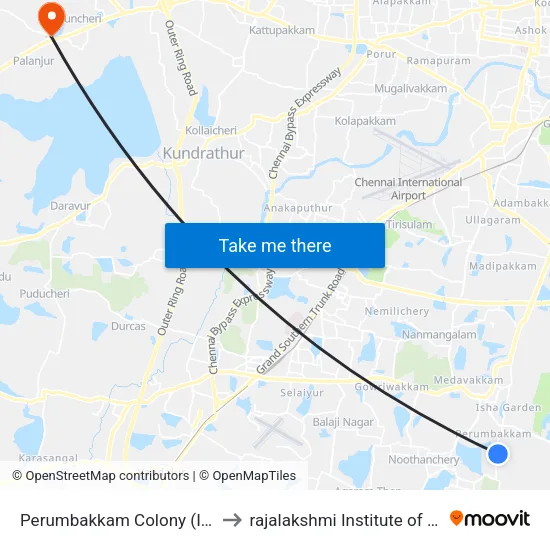 Perumbakkam Colony (Indranagar) to rajalakshmi Institute of technology map