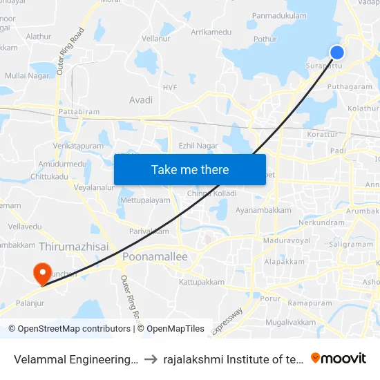 Velammal Engineering College to rajalakshmi Institute of technology map