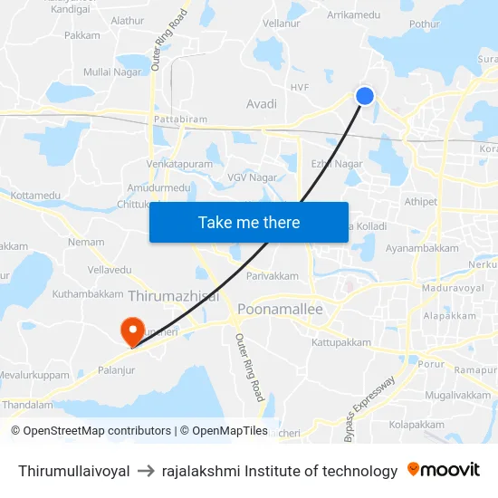 Thirumullaivoyal to rajalakshmi Institute of technology map