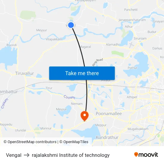 Vengal to rajalakshmi Institute of technology map