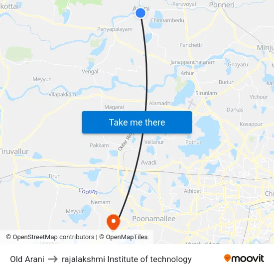 Old Arani to rajalakshmi Institute of technology map