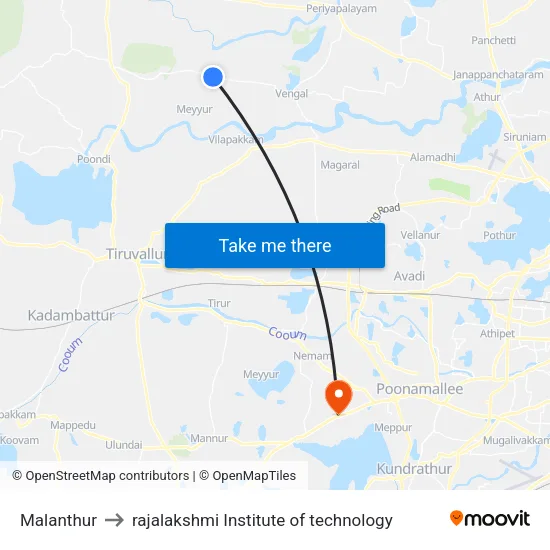 Malanthur to rajalakshmi Institute of technology map