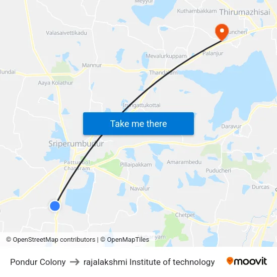 Pondur Colony to rajalakshmi Institute of technology map