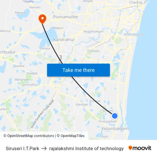 Siruseri I.T.Park to rajalakshmi Institute of technology map