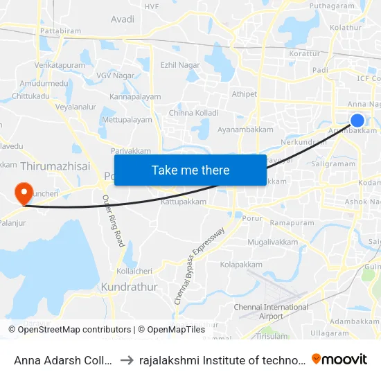 Anna Adarsh College to rajalakshmi Institute of technology map