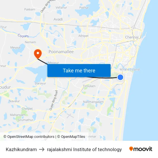 Kazhikundram to rajalakshmi Institute of technology map