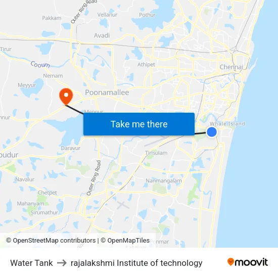 Water Tank to rajalakshmi Institute of technology map