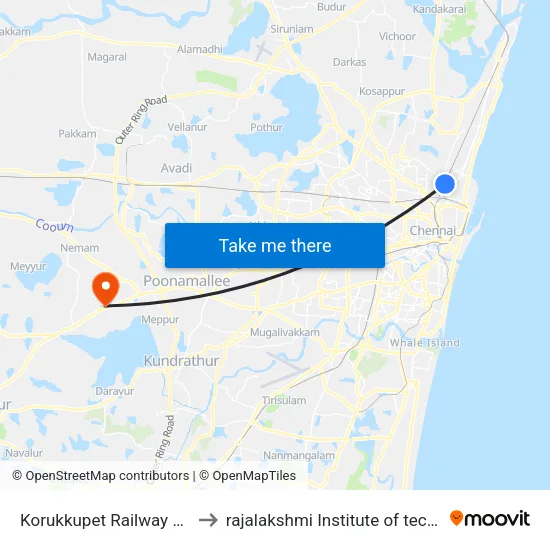 Korukkupet Railway Station to rajalakshmi Institute of technology map