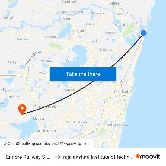 Ennore Railway Station to rajalakshmi Institute of technology map
