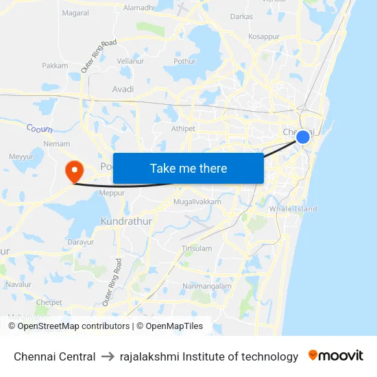 Chennai Central to rajalakshmi Institute of technology map