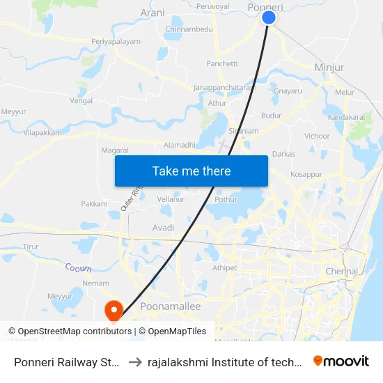 Ponneri Railway Station to rajalakshmi Institute of technology map