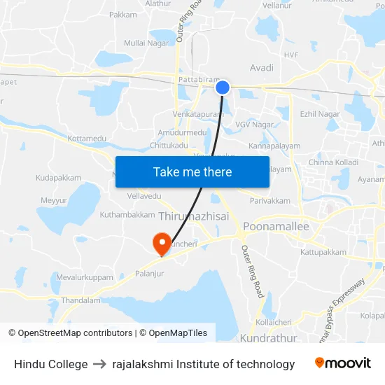 Hindu College to rajalakshmi Institute of technology map
