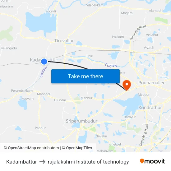 Kadambattur to rajalakshmi Institute of technology map