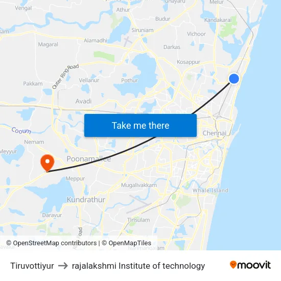Tiruvottiyur to rajalakshmi Institute of technology map