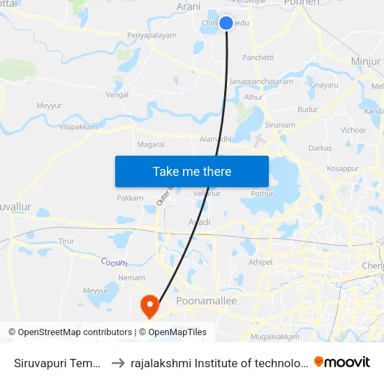 Siruvapuri Temple to rajalakshmi Institute of technology map