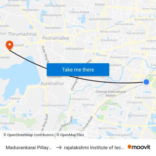 Maduvankarai Pillayar Kovil to rajalakshmi Institute of technology map