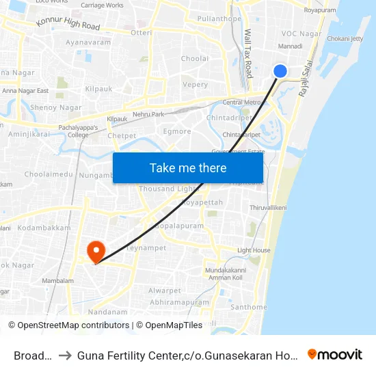 Broadway to Guna Fertility  Center,c / o.Gunasekaran Hospitals Put.Ltd. map