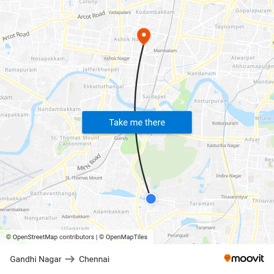Gandhi Nagar to Chennai map