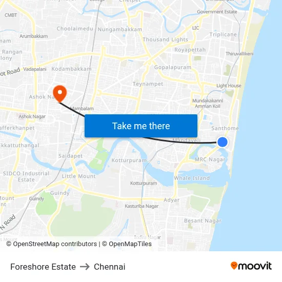 Foreshore Estate to Chennai map