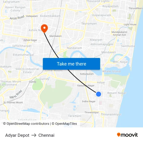 Adyar Depot to Chennai map