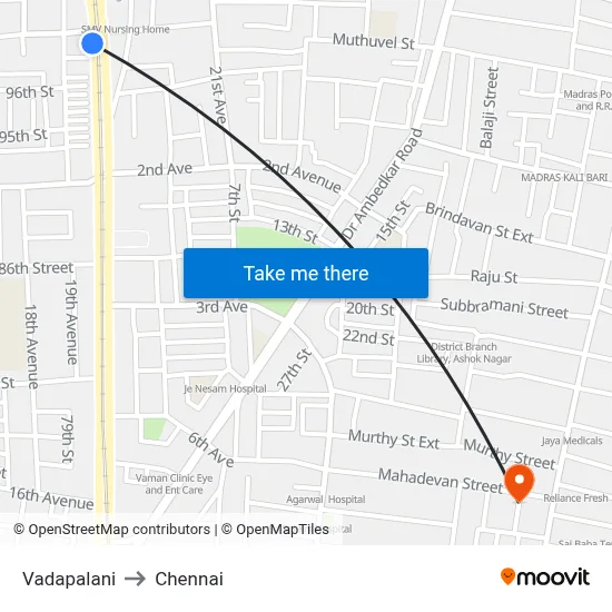 Vadapalani to Chennai map
