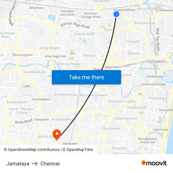 Jamalaya to Chennai map
