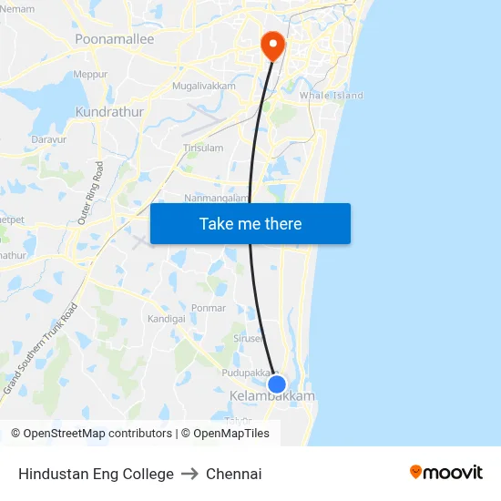 Hindustan Eng College to Chennai map