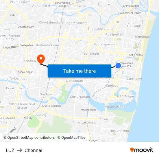 LUZ to Chennai map